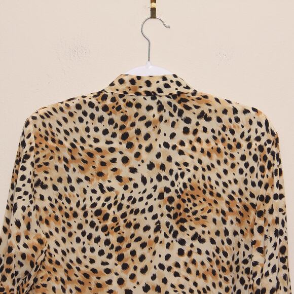 August Silk Animal Print Silk Blouse Top Size 6/36 Long Sleeve Collar - Picture 5 of 9